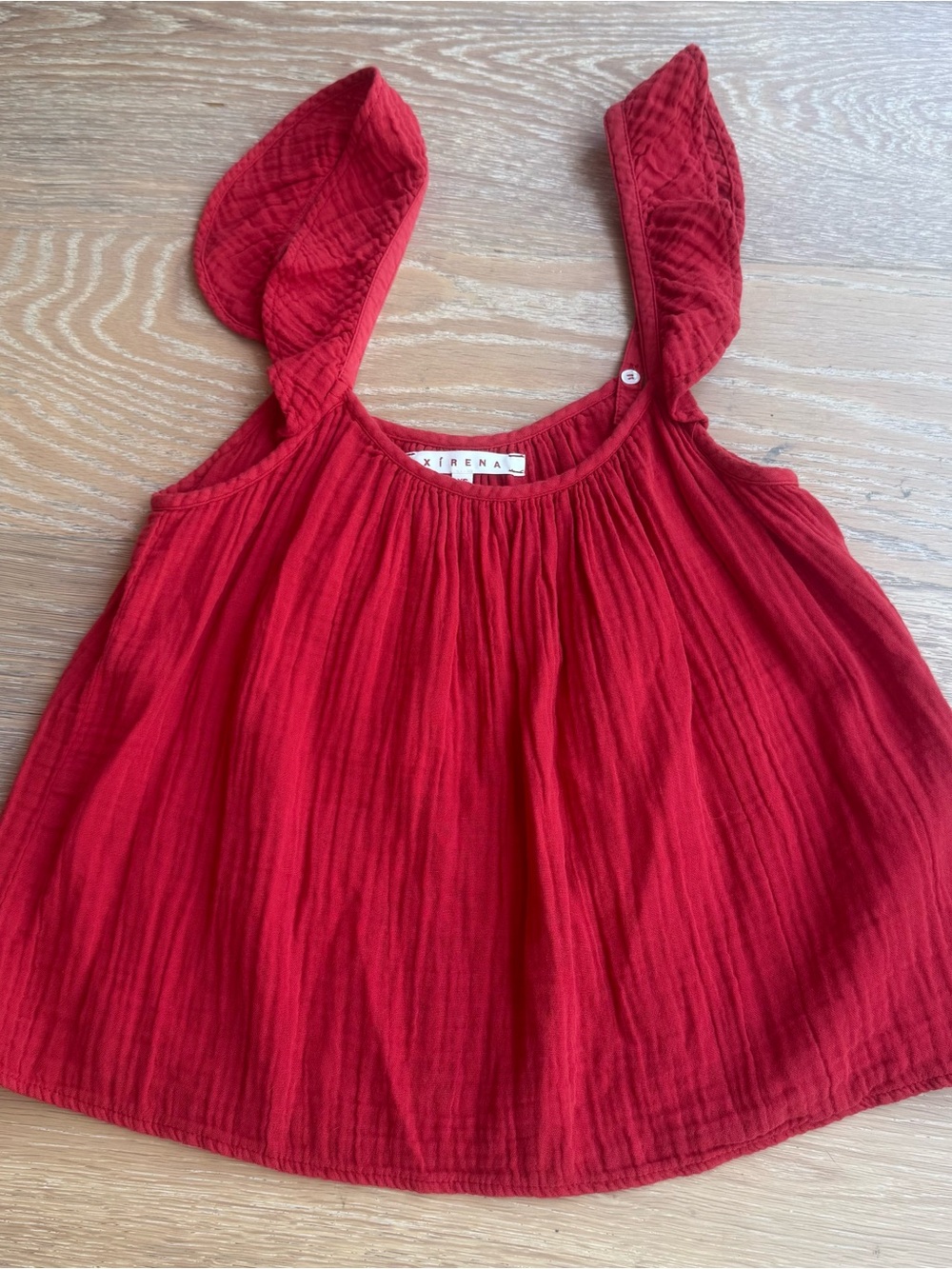 XiRENA Red Gauzy Ruffled Tank Top